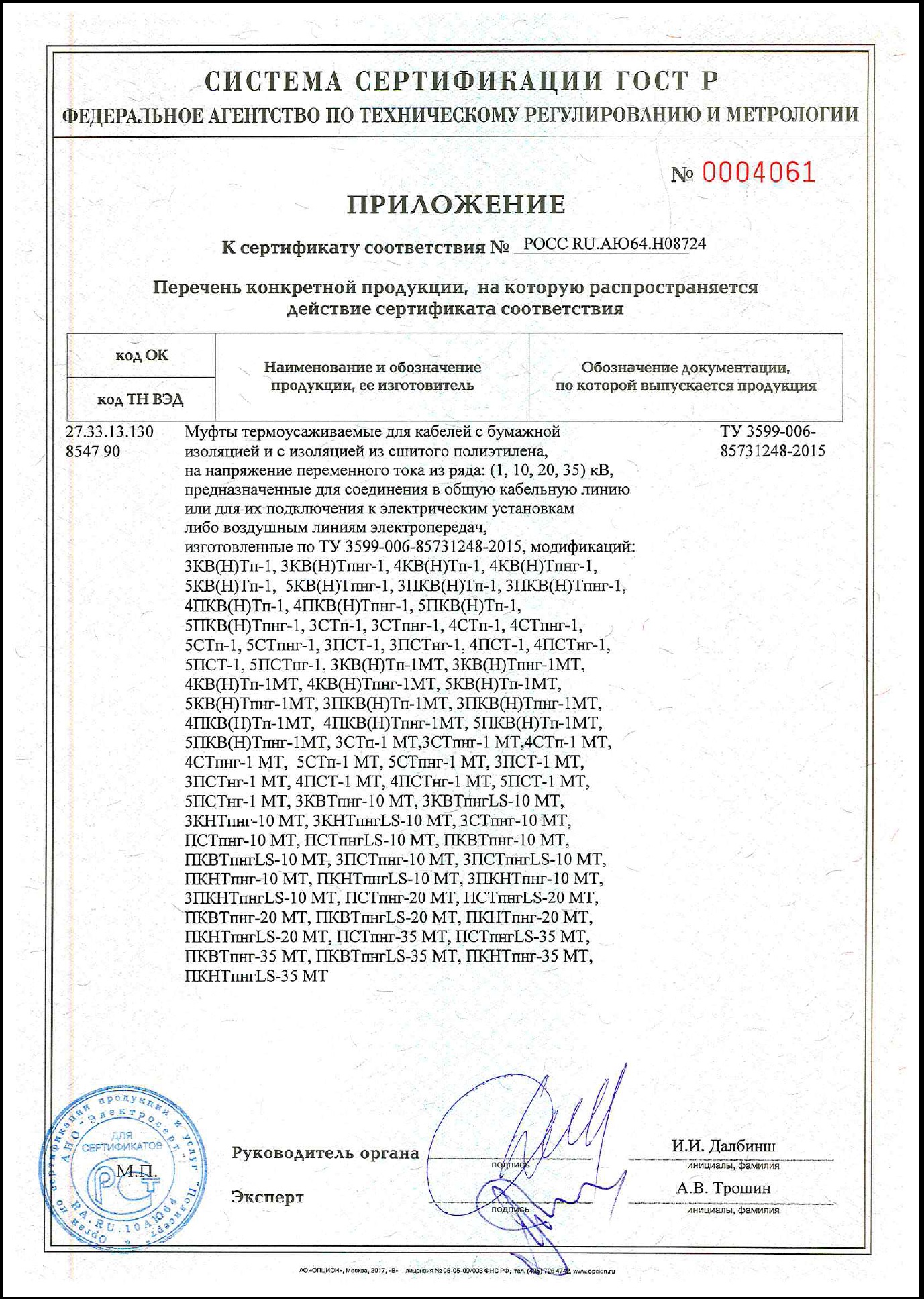 Сертификат на термоусаживаемые муфты